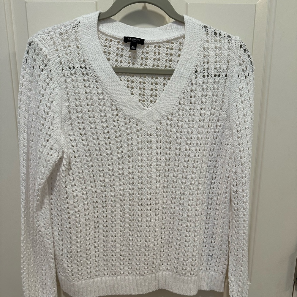 NWOT Talbot’s White Open Stitch Pullover Sweater